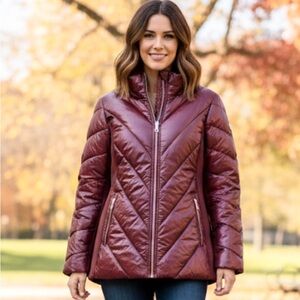 Michael Kors Women’s Quilted Puffer Jacket w/ Detachable Hood XL Maroon